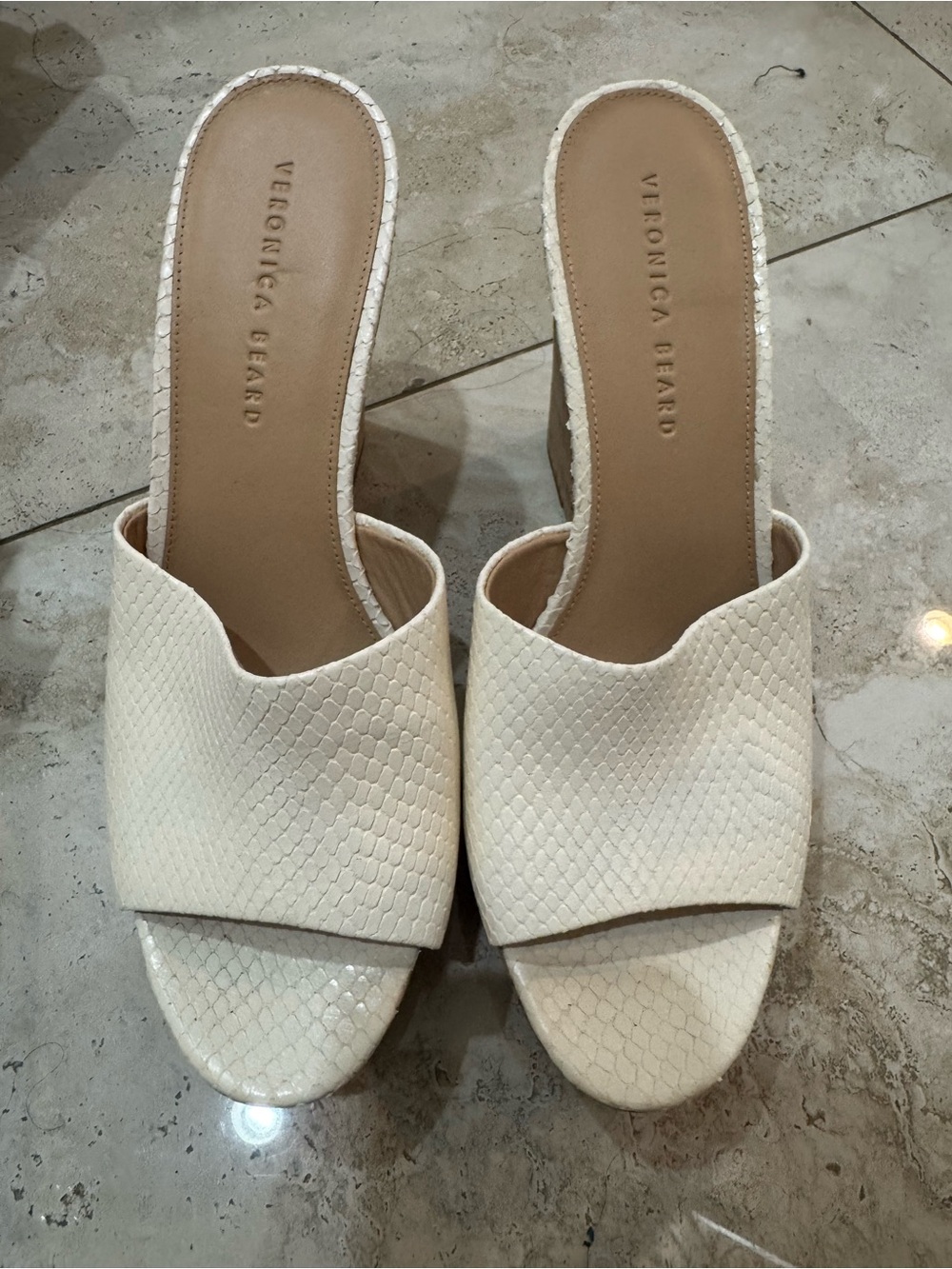 Veronica Beard Ivory Textured Slip-On Mules